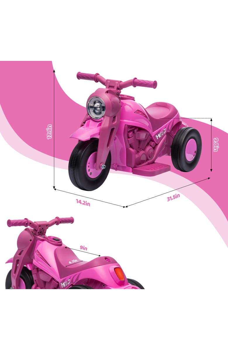 Qaba 6V 3-Wheeled Kids Ride on Motorcycle with Lights, Music, Alternate, color, Pink