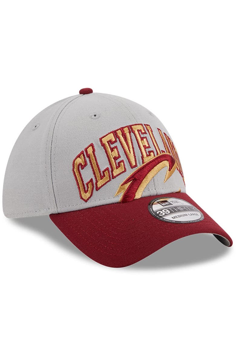 New Era Men's New Era Gray/Wine Cleveland Cavaliers Tip-Off Two-Tone 39THIRTY Flex Hat, Alternate, color,