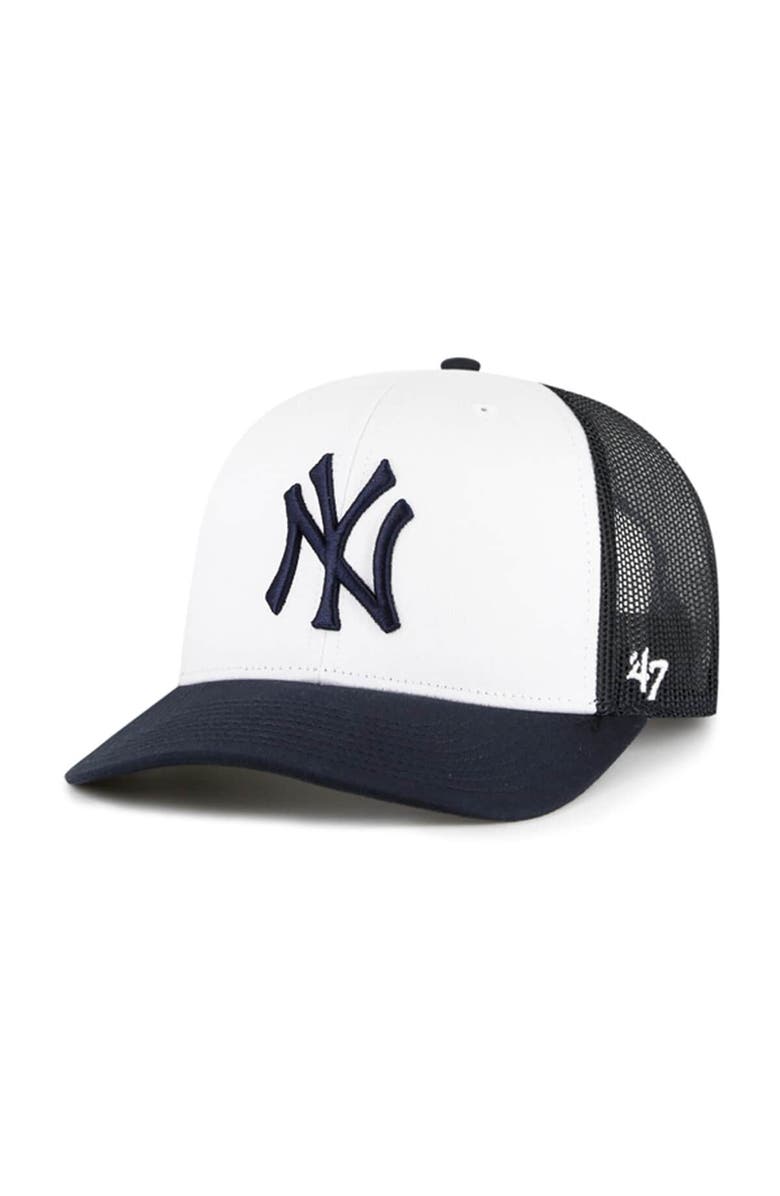 '47 Men's '47 White/Navy New York Yankees Freshman Trucker Adjustable Hat, Main, color, 