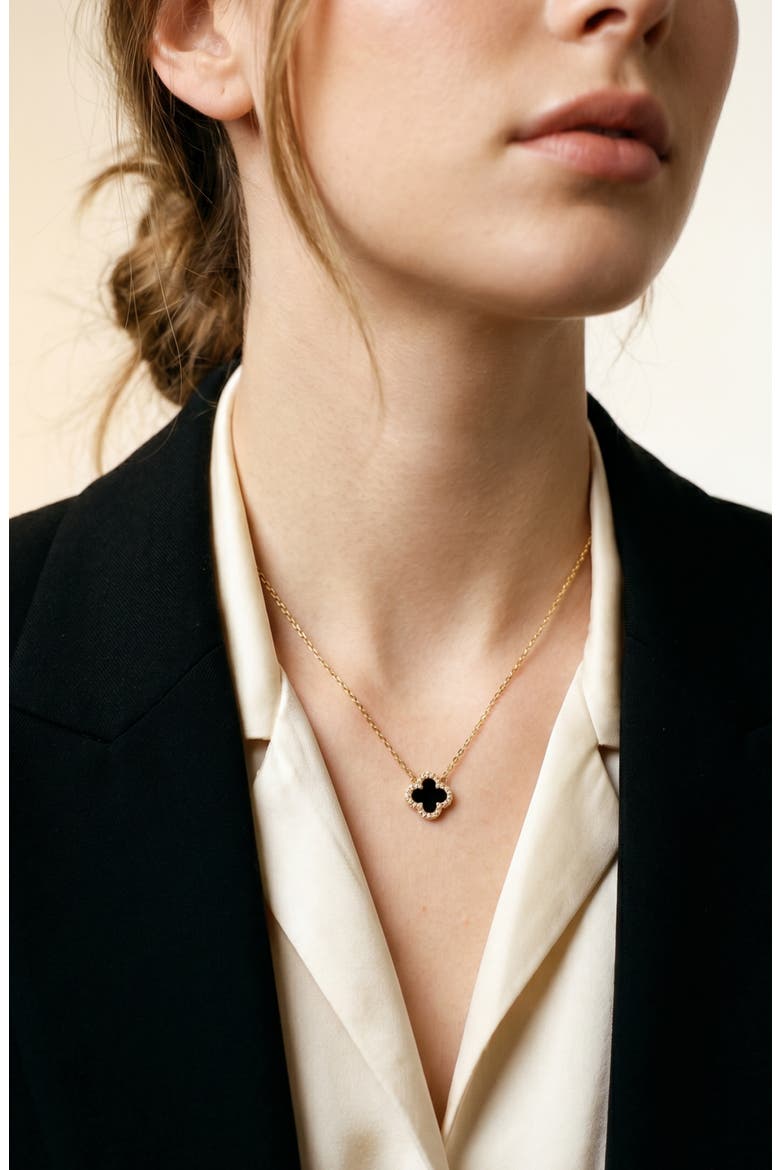 Black Onyx Clover Pendant Necklace, Alternate, color, GOLD