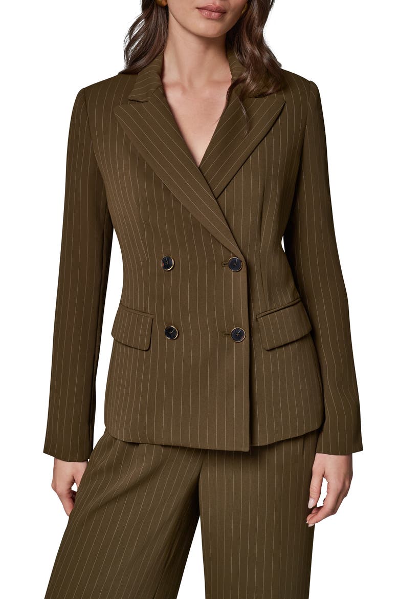 Pinstripe Double Breasted Blazer, Main, color, OLVE BRINE