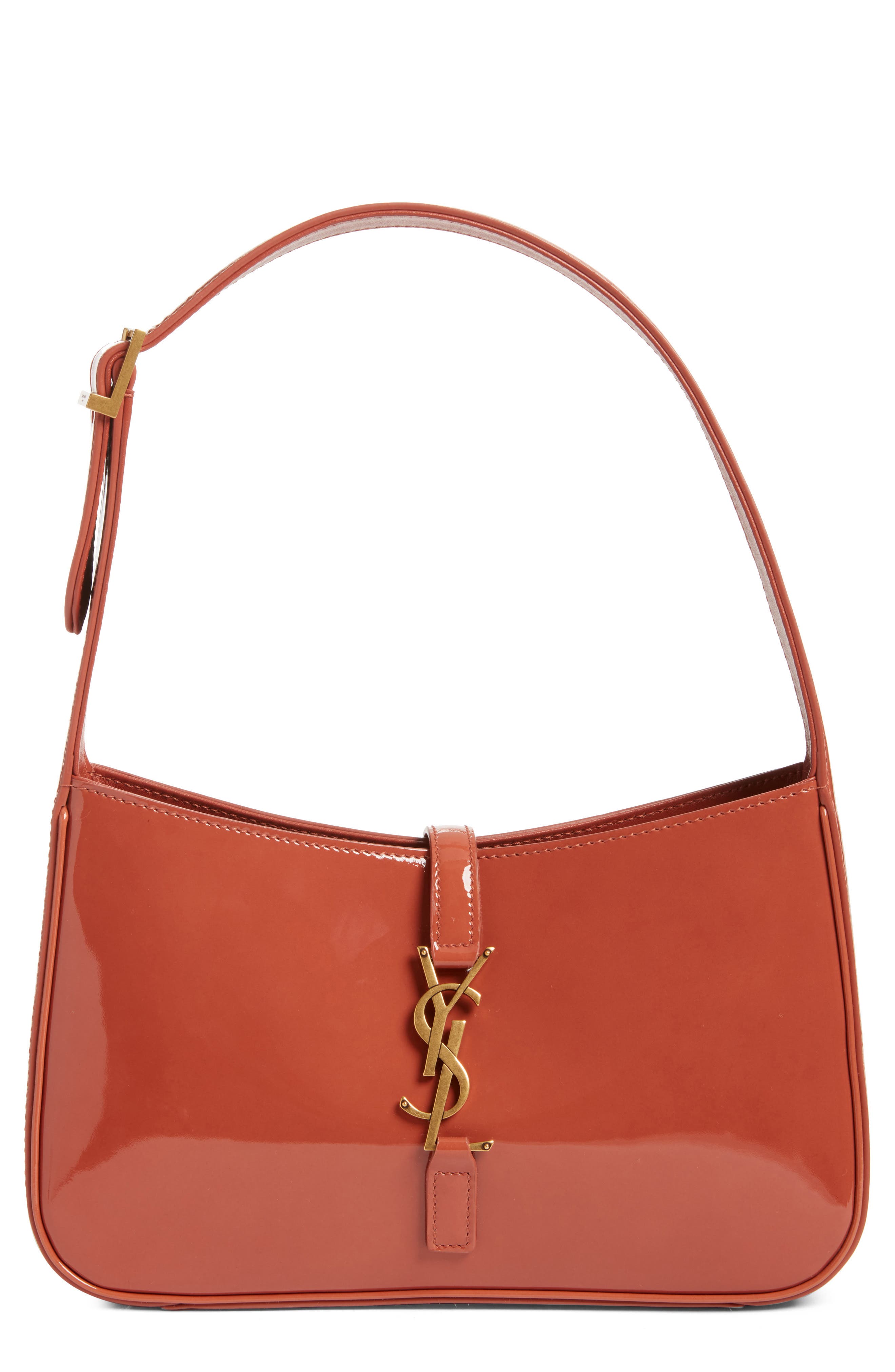 Saint Laurent Small Le 5 à 7 Patent Leather Hobo Bag, Main, color, Mild Rose