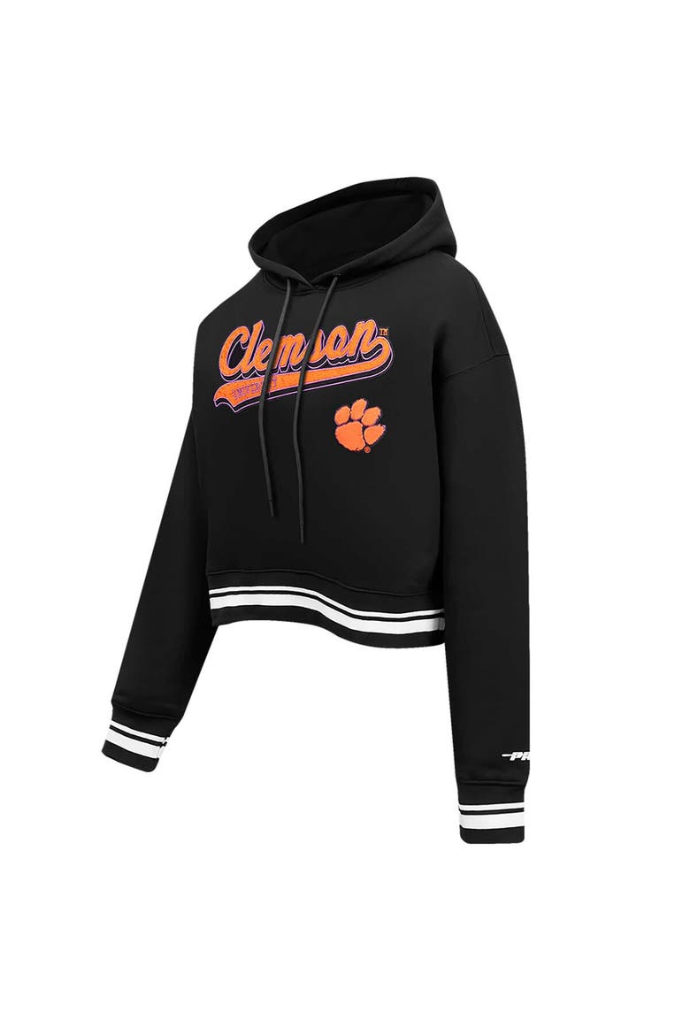 Women's Pro Standard Black Clemson Tigers Script Tail Fleece Cropped Pullover Hoodie, Alternate, color, Black