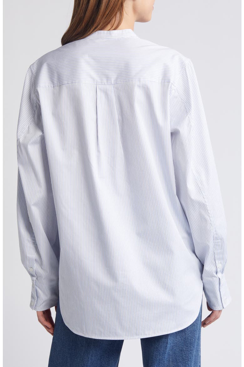Gathered Grandad Collar Button Front Top, Alternate, color, BLUE MEDIUM SPLIT
