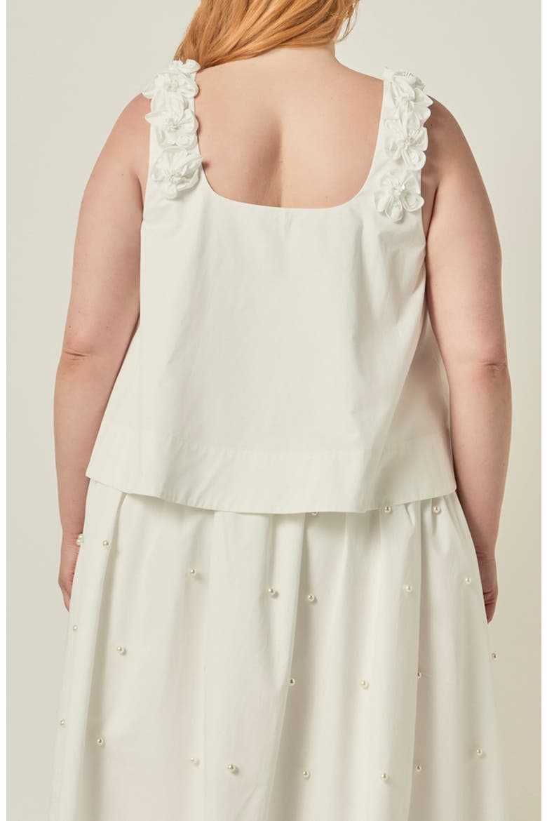 Flower Appliqué Sleeveless Cotton Top, Alternate, color, WHITE