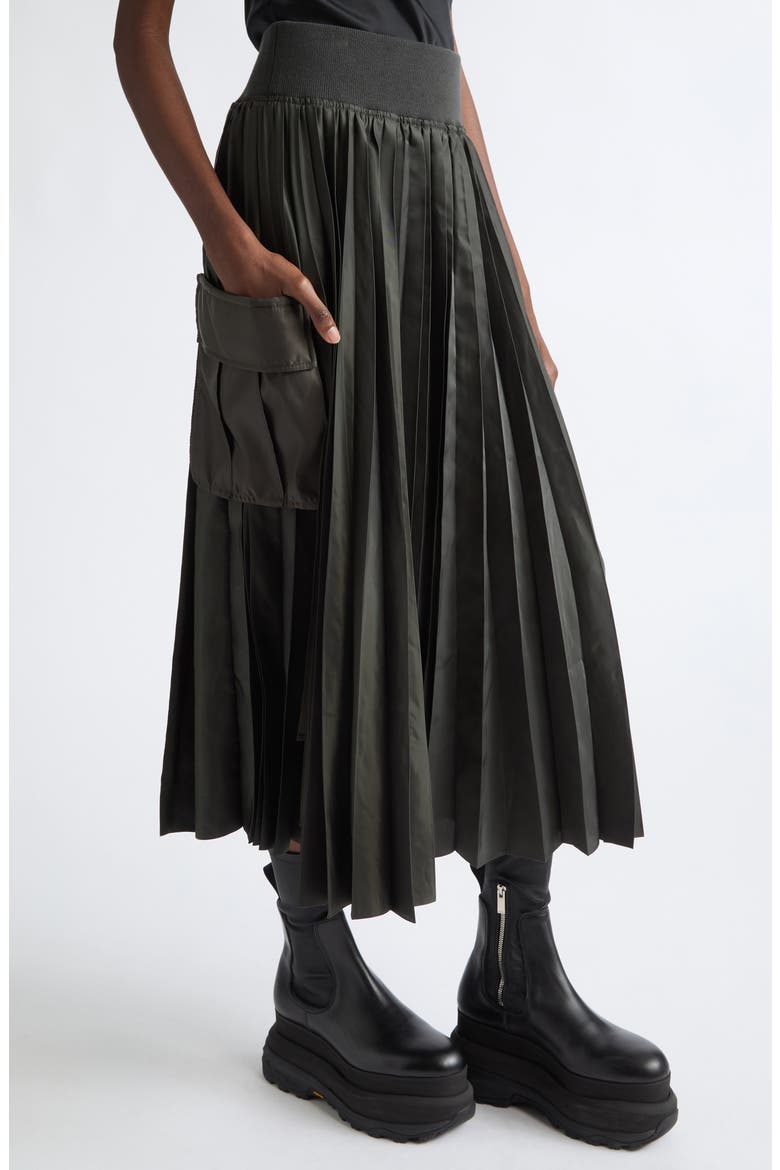 Pleated Cargo Midi Skirt, Alternate, color, DARK KHAKI