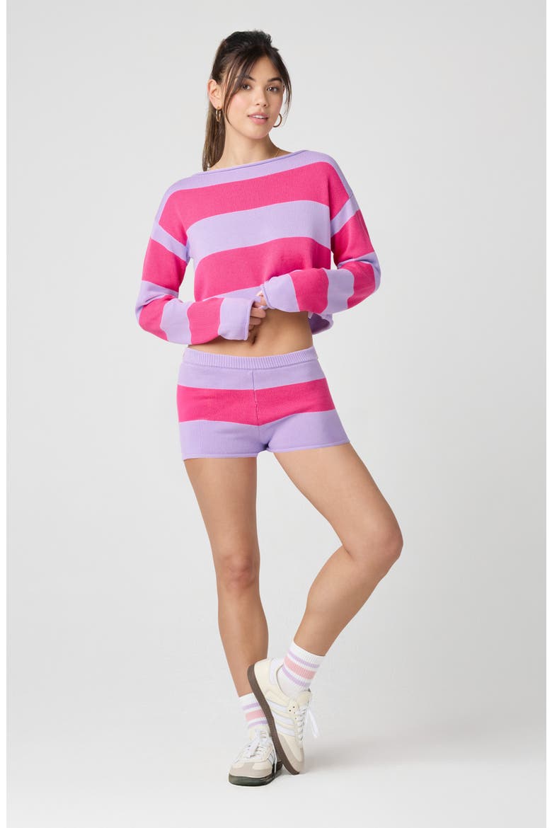 Cotton Blend Rugby Sweater Shorts, Alternate, color, HOT PINK MILLIE LAVNDER