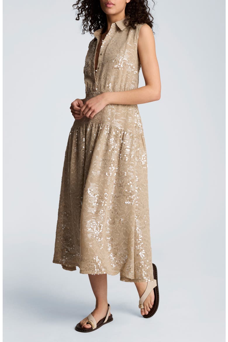 Sequin Sleeveless Midi Shirtdress, Alternate, color, SOFT CAFE