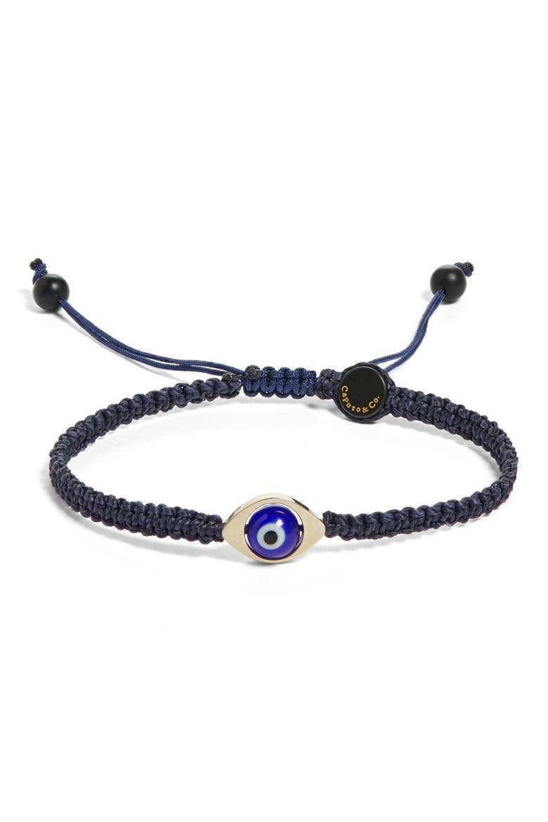 Men's Evil Eye Macrame Slider Bracelet, Main, color, NAVY