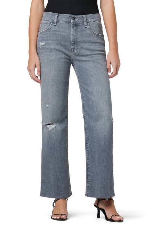 Rosalie High Waist Raw Hem Wide Leg Ankle Jeans (Dorsey) <br />