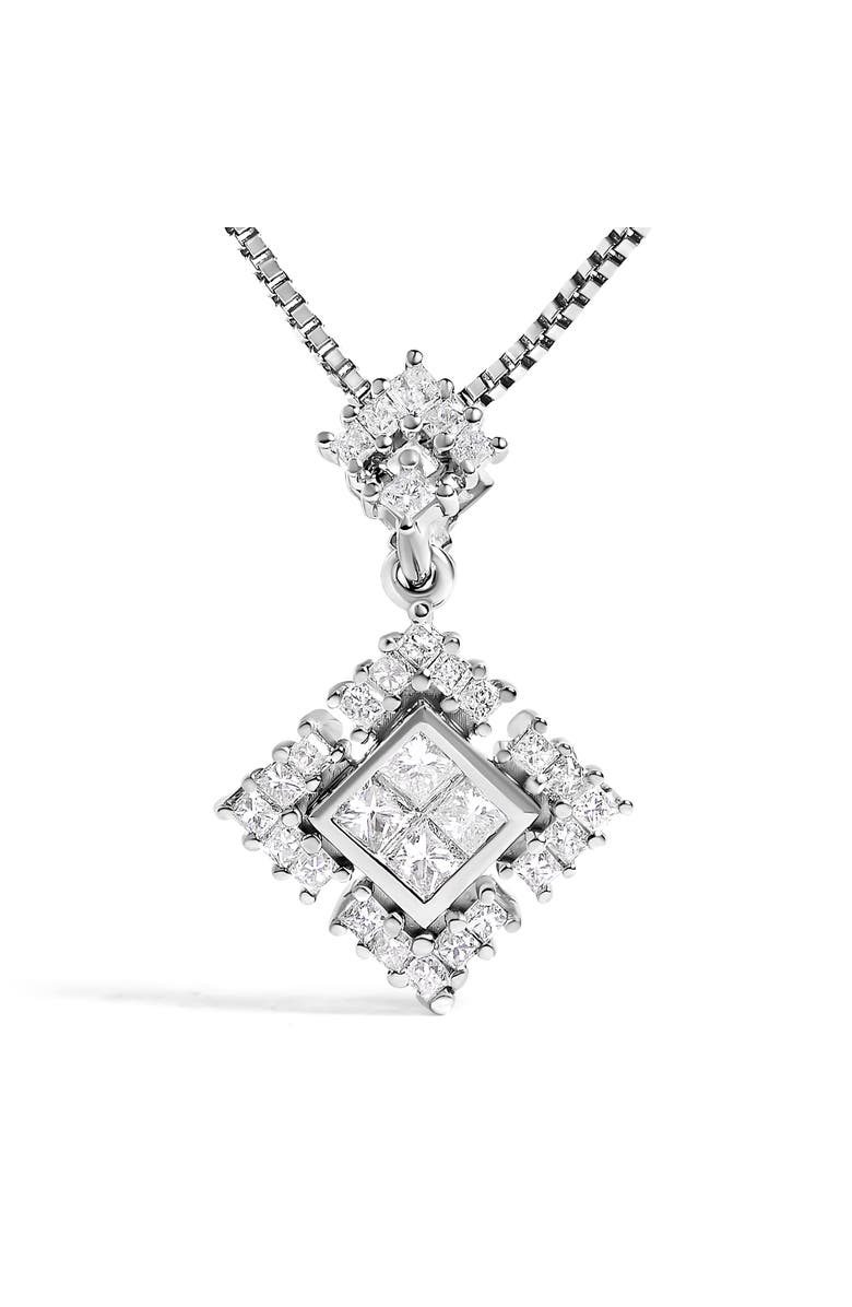 Haus of Brilliance 10K White Gold Princess Cut Diamond Geometric Pendant Necklace, Alternate, color, White Gold