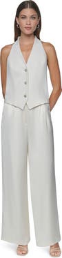HALSTON Halter Vest Wide-Leg Jumpsuit