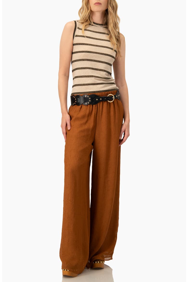 Airy Wide-Leg Elastic Waist Pants, Alternate, color, Brown