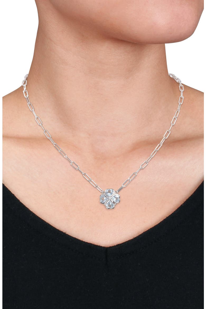 Sky Blue Topaz & Diamond Clover Pendant Necklace, Alternate, color, BLUE