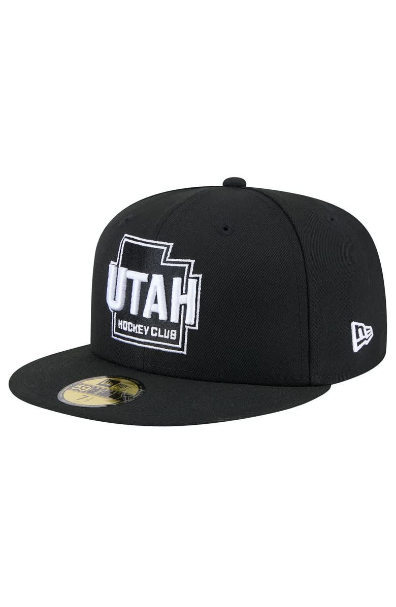 New Era Men's New Era Black Utah Hockey Club State Shape 1st Season 59FIFTY Fitted Hat, Main, color, Black