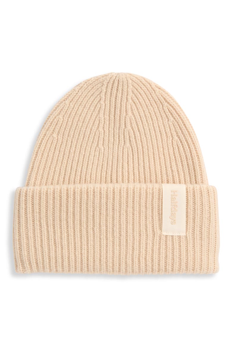 Rib Merino Wool Beanie, Main, color, OAT MILK