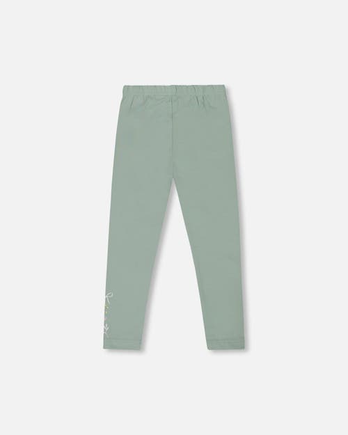 Deux Par Deux Organic Cotton Jersey Leggings With Floral Detail In Green