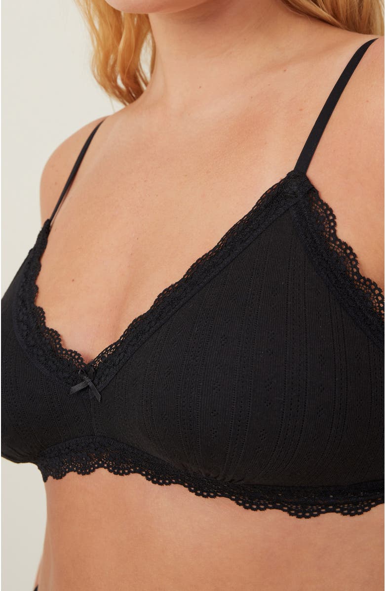 COTTON ON BODY Women's Organic Cotton Lace Triangle Padded Bralette, Alternate, color, Black