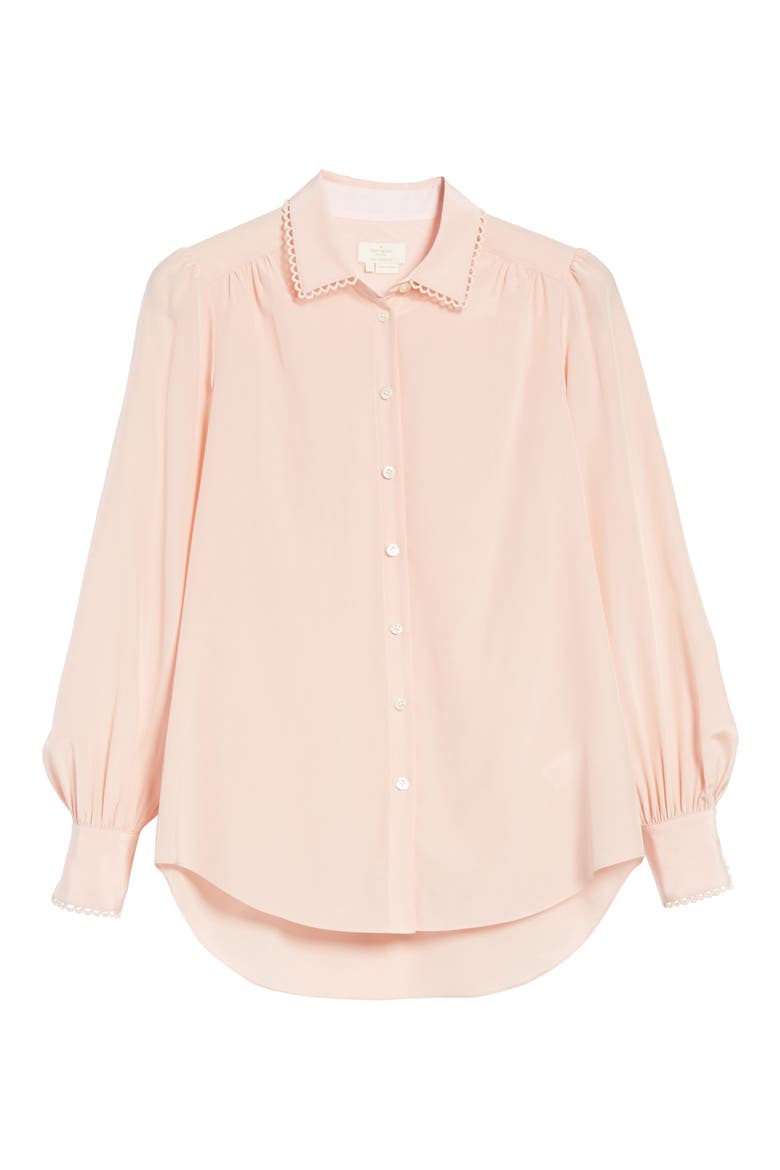 scallop trim silk shirt, Alternate, color, CAMEO PINK