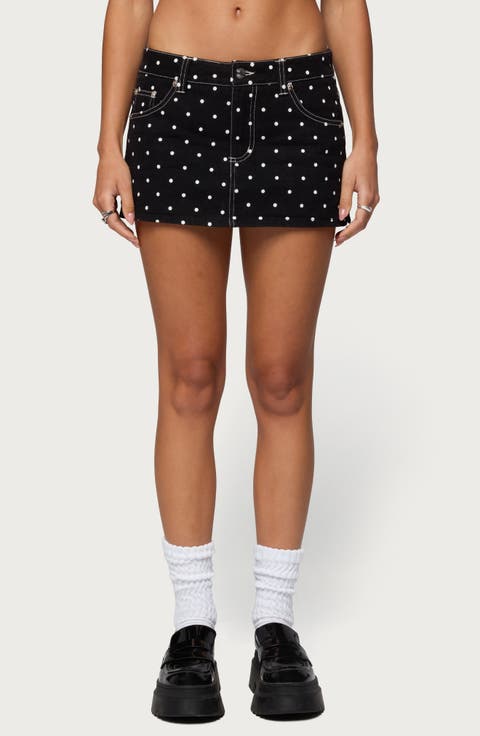 Freada Polka Dot Denim Miniskort