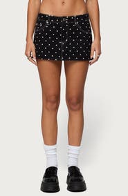EDIKTED Freada Polka Dot Denim Miniskort