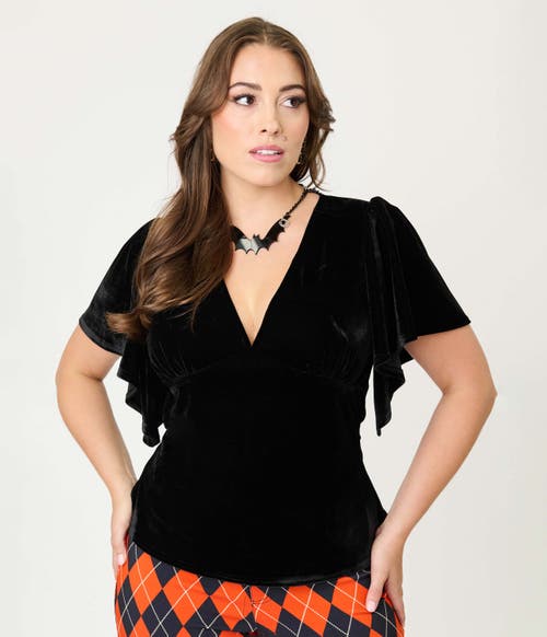 Unique Vintage Flutter Sleeve Top In Black