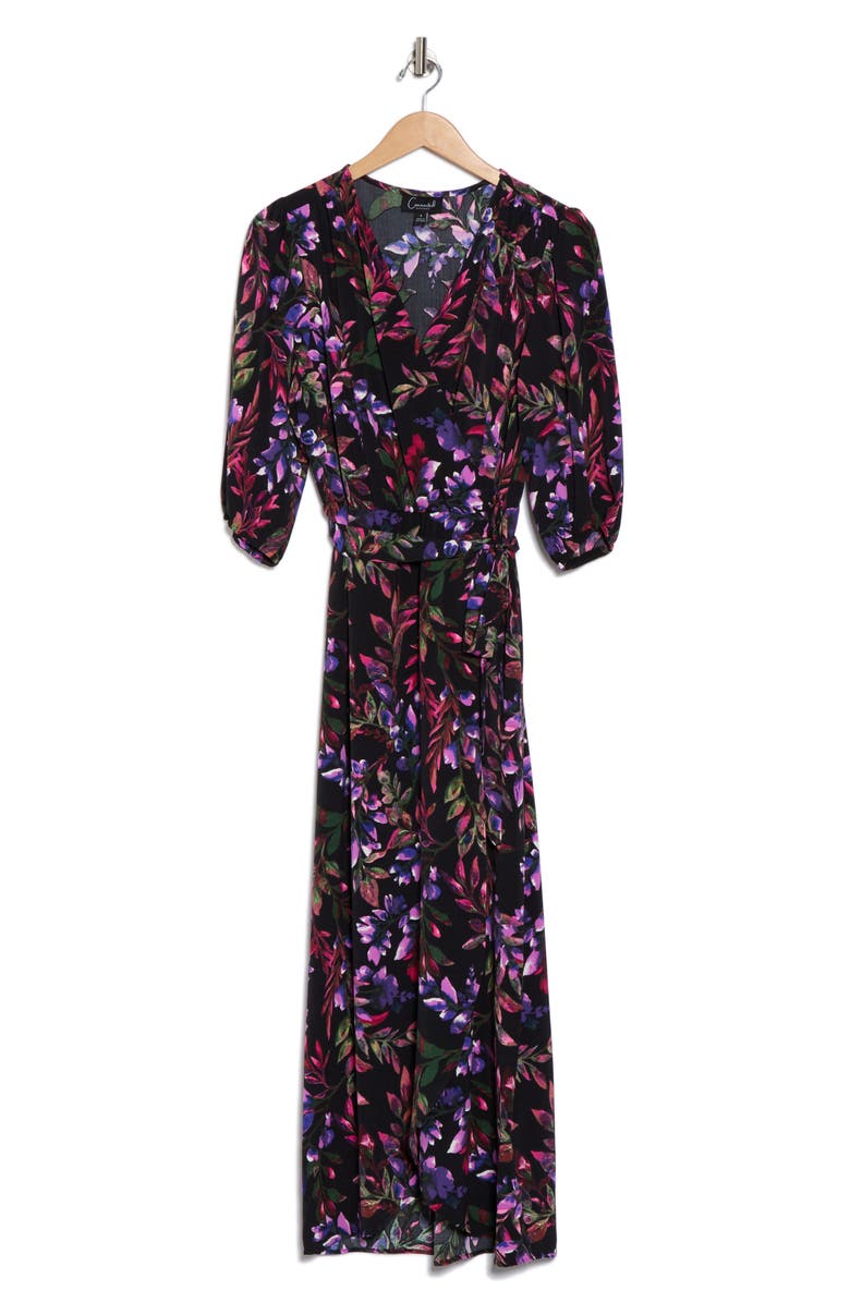 Connected Apparel Floral Faux Wrap Maxi Dress, Alternate, color, Cherry