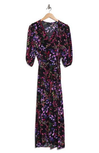 Connected Apparel Floral Faux Wrap Maxi Dress