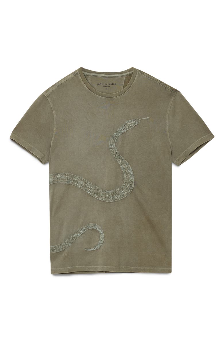 John Varvatos Snake Embroidered Organic Cotton T-Shirt, Alternate, color, Lichen Green