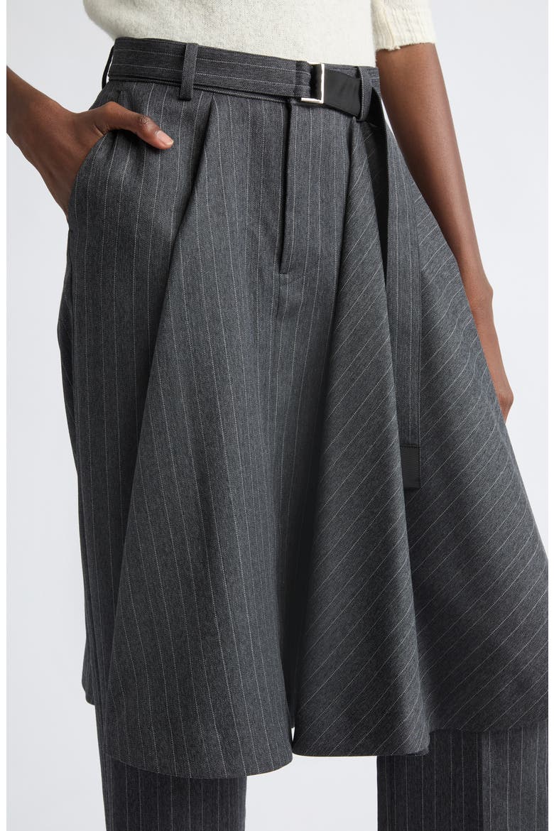 Pinstripe Skirt Layered Trousers, Alternate, color, BLACK