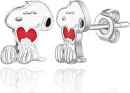PEANUTS Snoopy Heart Stud Earrings, Silver Plated