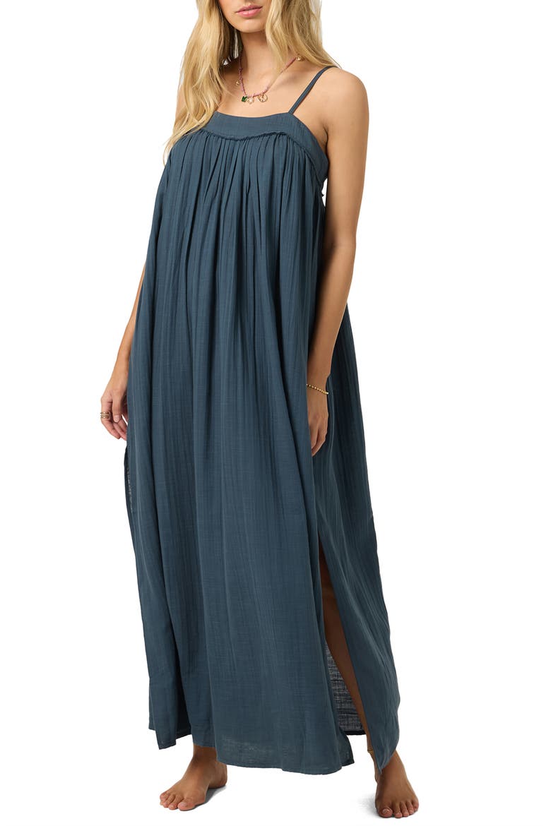 Sai Saltwater Solids Cover-Up Cotton Maxi Dress, Main, color, SLATE
