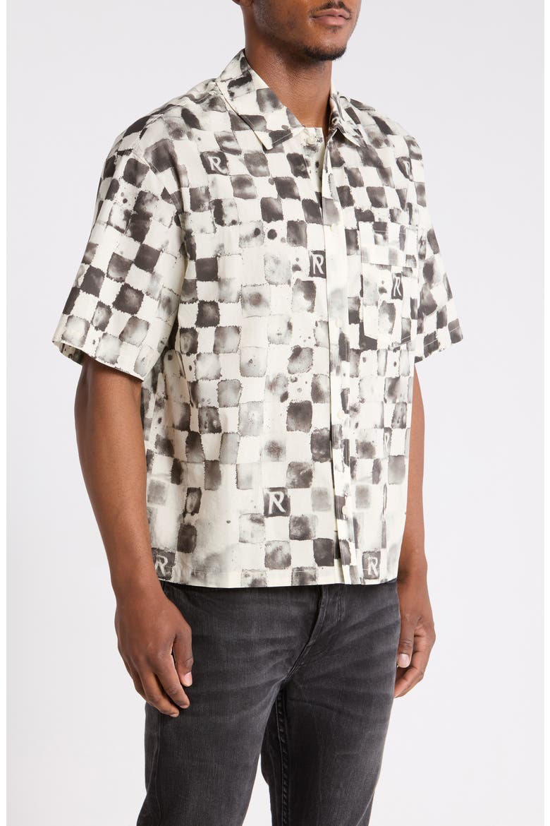 Poolside Check Short Sleeve Cotton & Linen Button-Up Shirt, Alternate, color, FLAT WHITE
