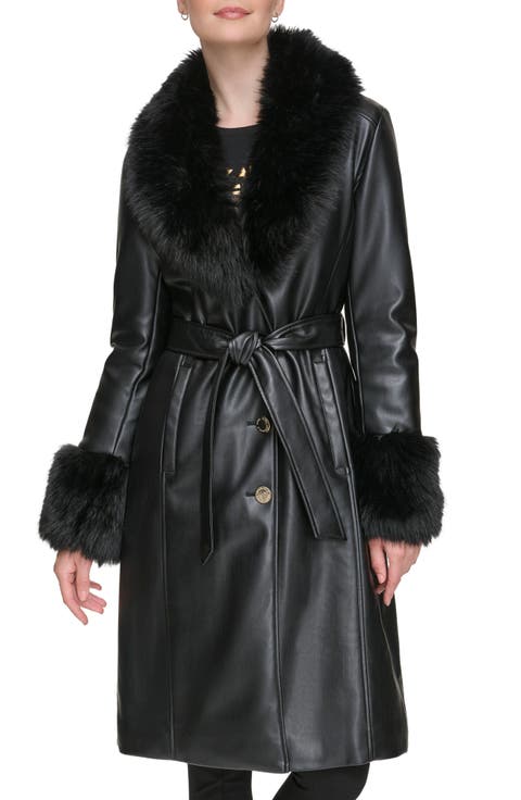 Faux Leather & Faux Fur Trench Coat