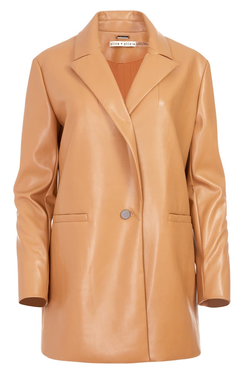 Alice + Olivia Dunn Loose Fit Faux Leather One-Button Blazer, Alternate, color,