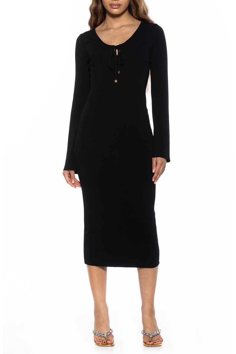 Akari Tie Front Knit Midi Dress, Main, color, BLACK