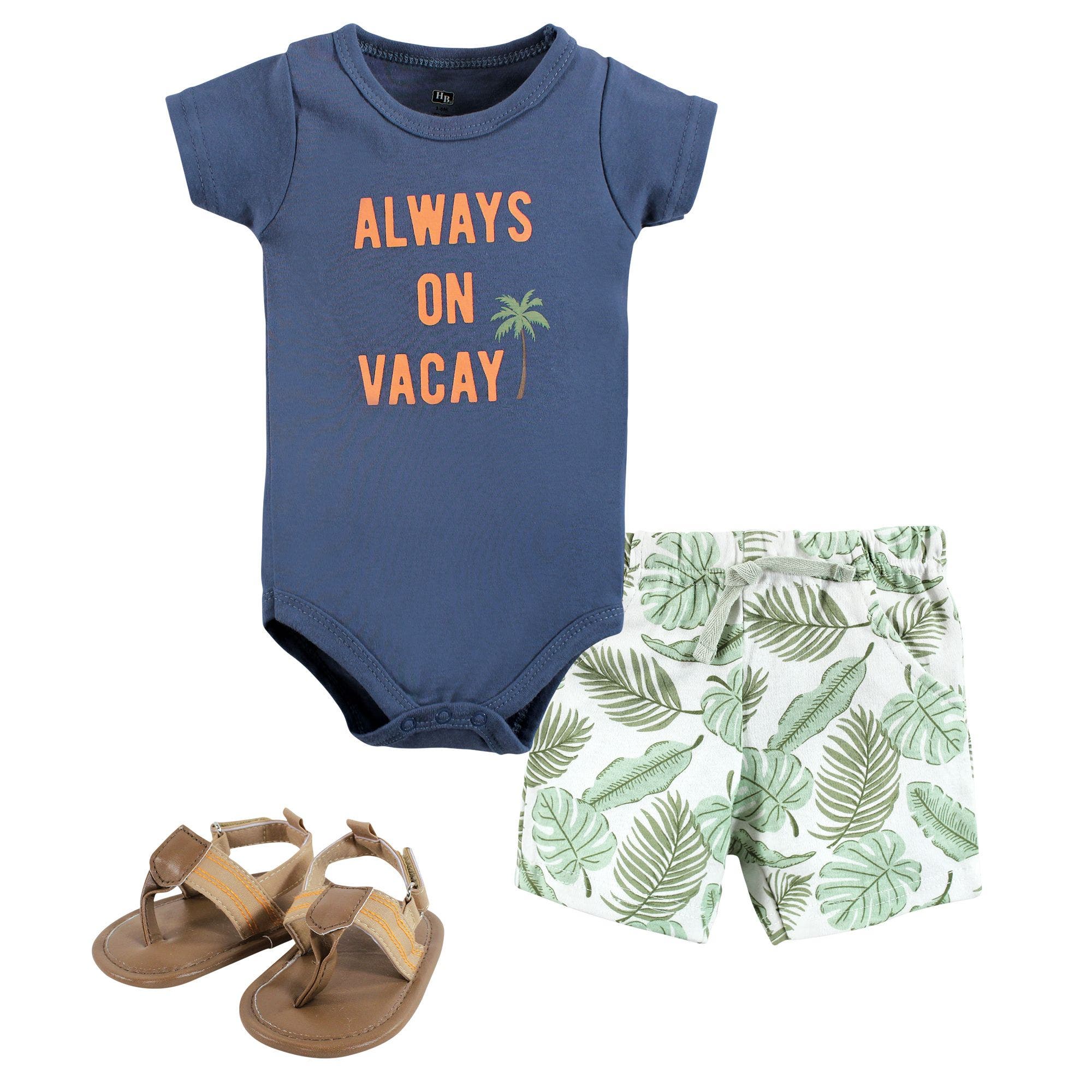 Hudson Baby Little Gent's Soft Cotton Bodysuit, Shorts & Footwear 3pk In Multi