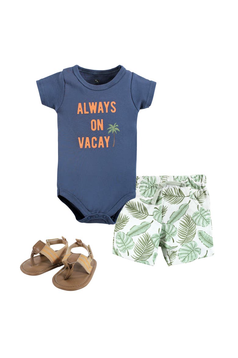 Little Gent's Soft Cotton Bodysuit, Shorts & Footwear 3pk (baby), Main, color, Vacay
