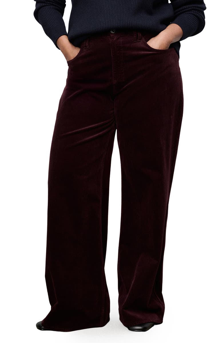 MANGO High Waist Wide Leg Corduroy Jeans, Main, color, Wine