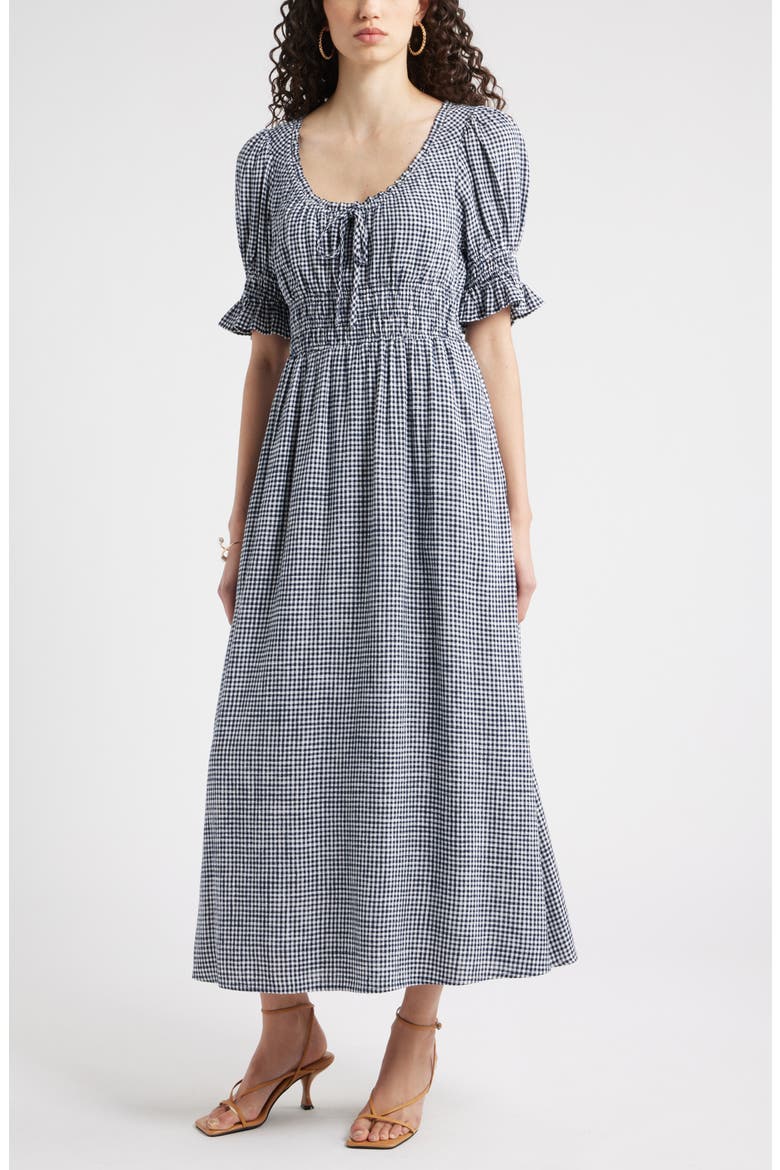 Gingham Smocked Waist Maxi Dress, Main, color, NAVY-WHITE MINI GINGHAM