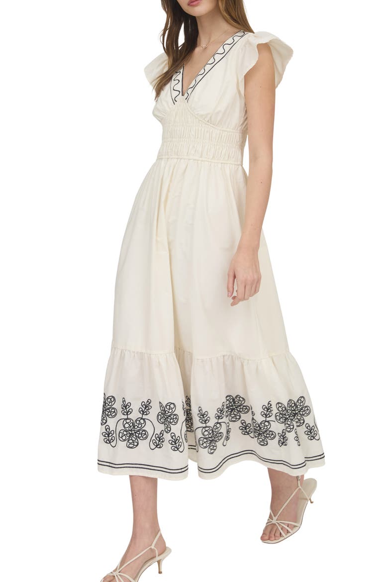 Ruffle Sleeve Midi Dress, Alternate, color, CREAM