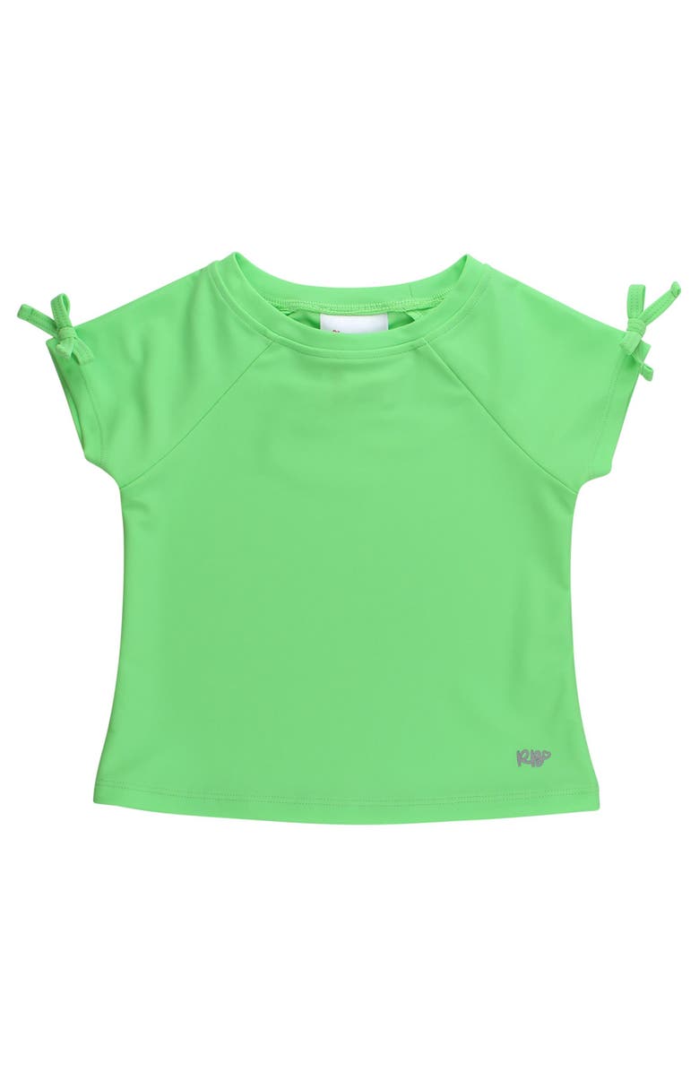 RuffleButts UPF50 Active Raglan Bow Shirt, Main, color, Neon Honeydew