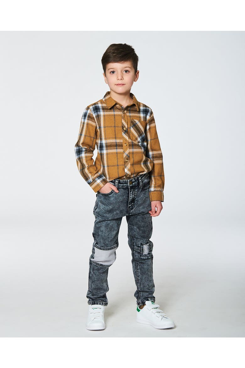 Boy's French Terry Black Denim Pants With Contrasting Patch, Alternate, color, Black Denim Textured