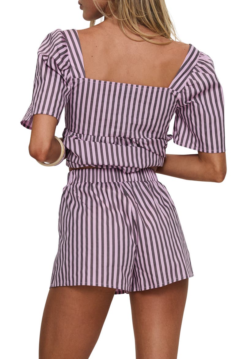 Two Young Hearts Stripe Cotton Top & Shorts Set, Alternate, color, PINK / BROWN STRIPE