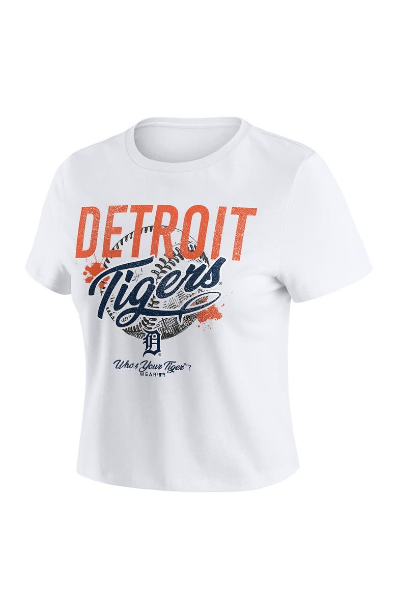 WEAR by Erin Andrews Women's WEAR by Erin Andrews  White Detroit Tigers Distressed Cropped Baby T-Shirt, Alternate, color, 