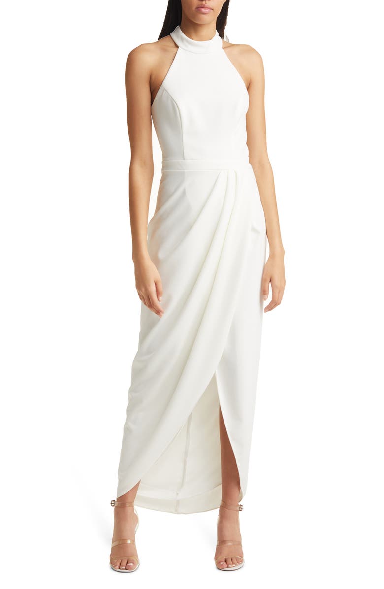 Xscape Evenings Halter Neck Crepe Gown, Alternate, color,