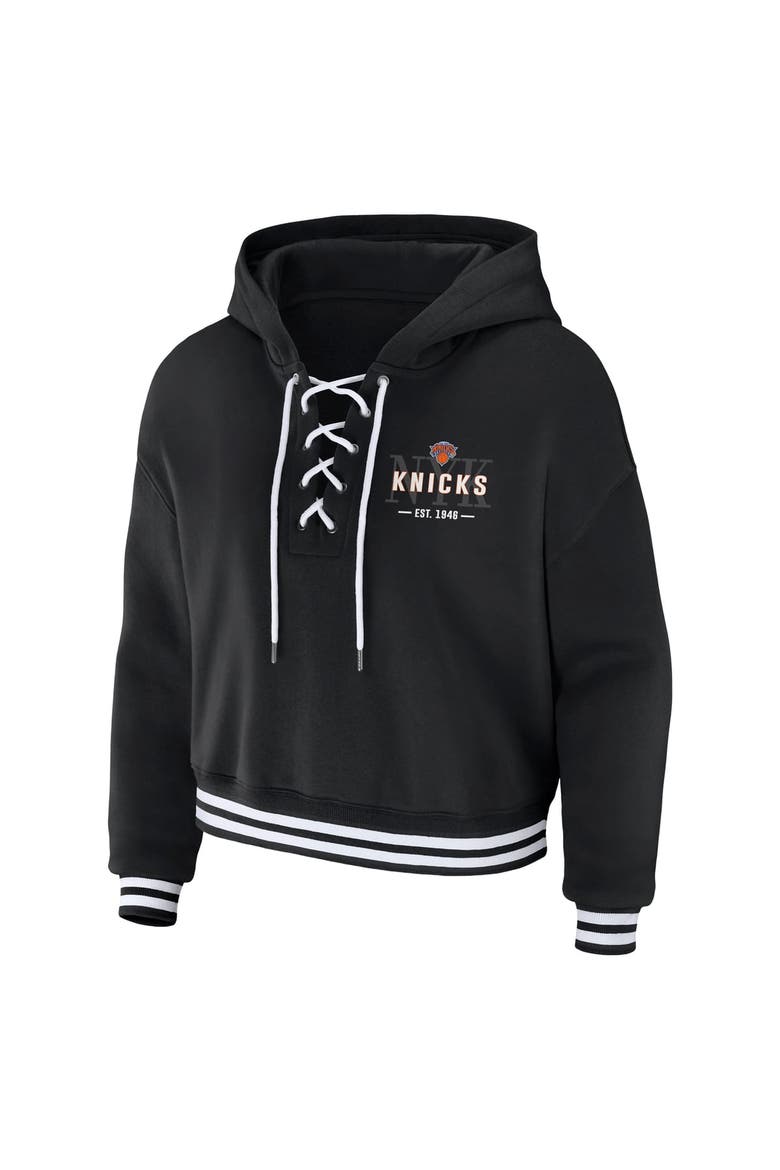 Women's WEAR by Erin Andrews  Black New York Knicks Lace Up Hoodie, Alternate, color, Black