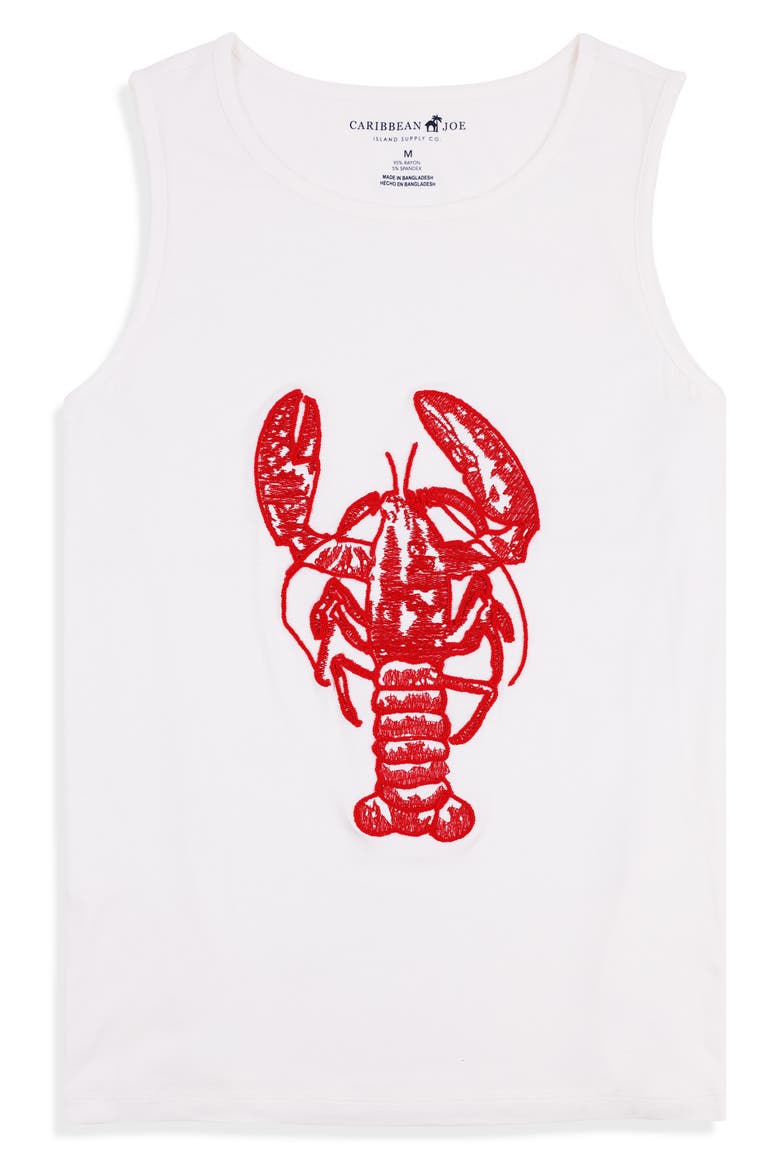 The Everyday Embroidered Lobster Tank, Alternate, color, WHITE RED