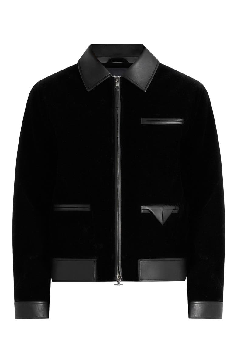 Manière De Voir Tony Velvet & Leather Contrast Jacket, Alternate, color, Black