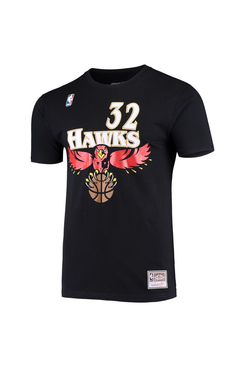 Men's Mitchell & Ness Christian Laettner Black Atlanta Hawks Hardwood Classics Name & Number T-Shirt, Alternate, color, Black